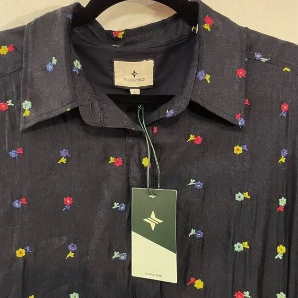 New Tuckernuck Callahan Embroidered Shirtdress Dark Navy Large $228 - Picture 4 of 6